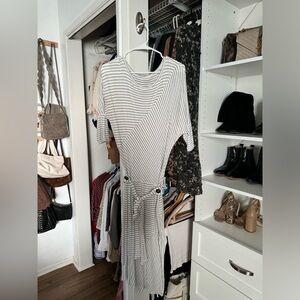 Black and white striped dress with a tie